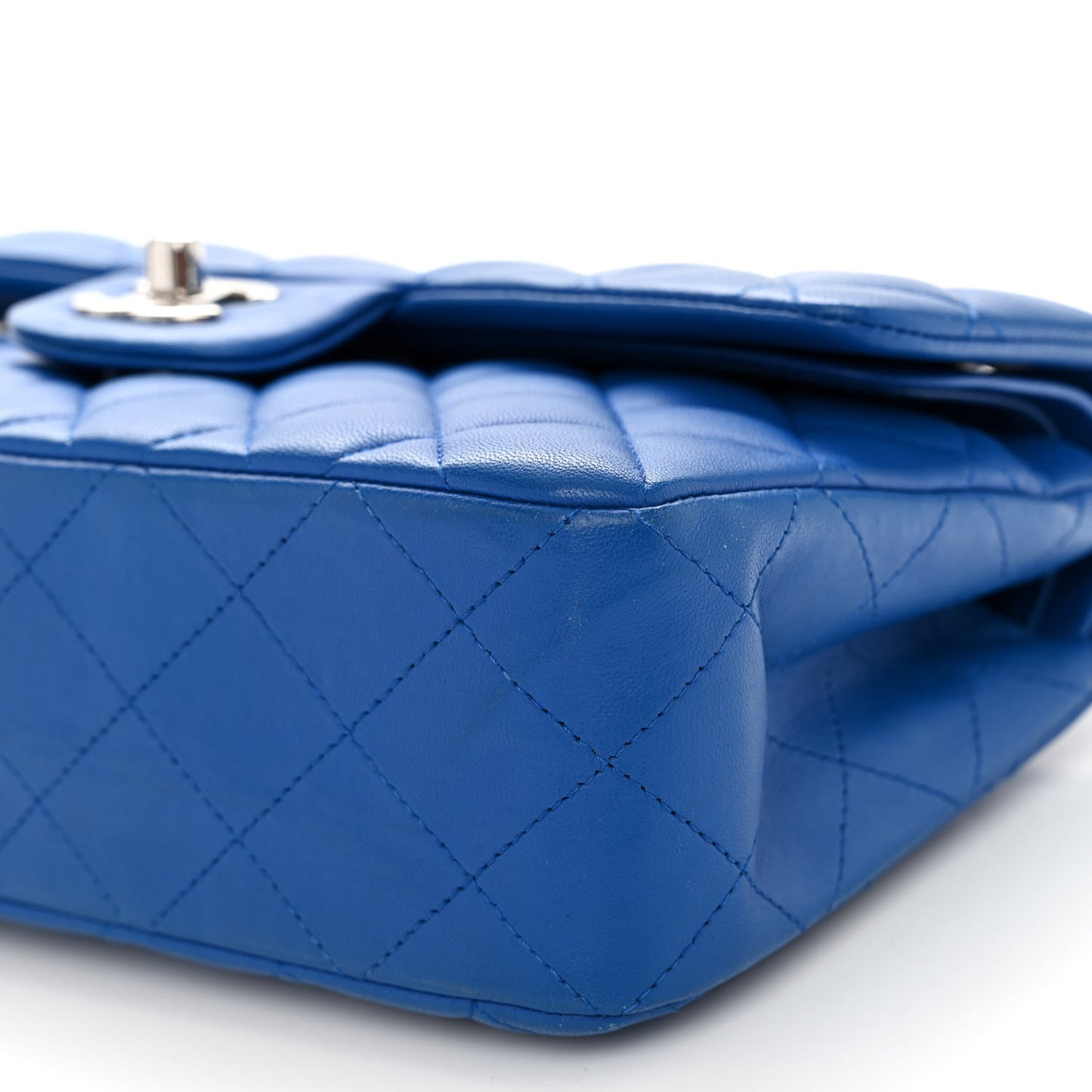 Lambskin Quilted Small Double Flap Blue