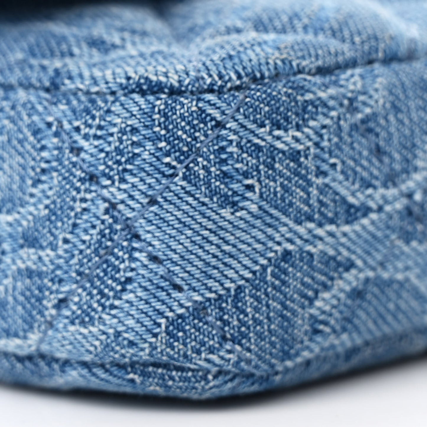 Denim Quilted Camellia Sweetheart Clutch With Chain Blue