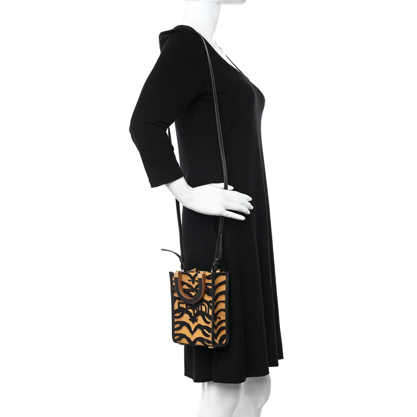 Canvas Vitello King Chinese New Year Tiger Embroidered Fendi Sunshine Shopper Tote Black Dark Yellow