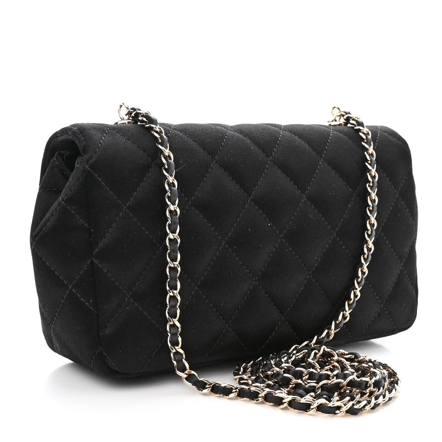 Satin Quilted Mini Rectangular Flap Black