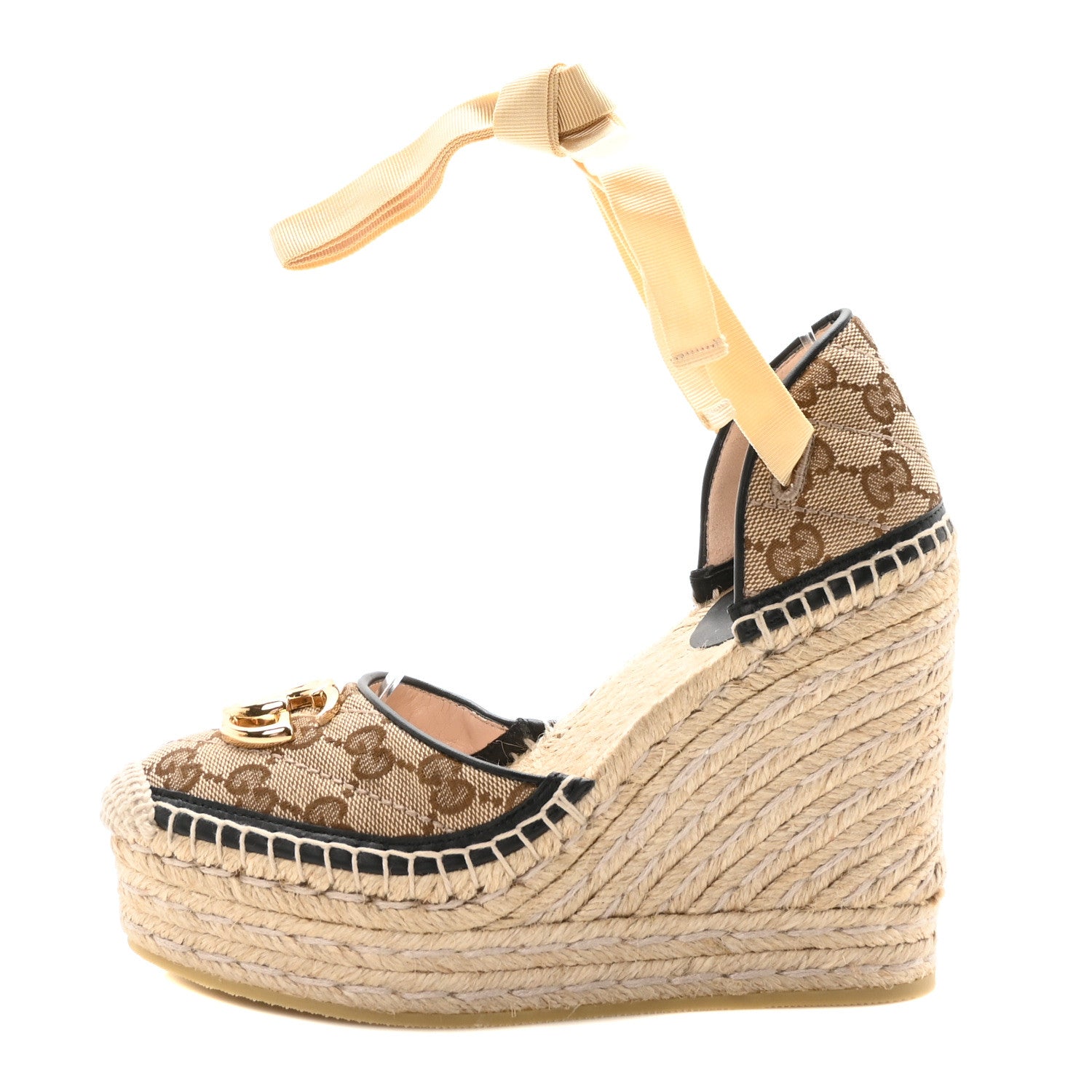 Gucci Monogram Matelasse GG Marmont Ankle Wrap Platform 35/120mm Espadrille Wedges 35.5  35.5 Beige Ebony Black Sand Storm 1 of 10