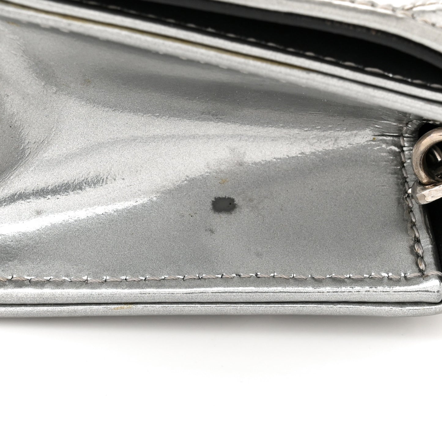 Metallic Patent Micro-Cannage Baby Diorama Flap Bag Silver