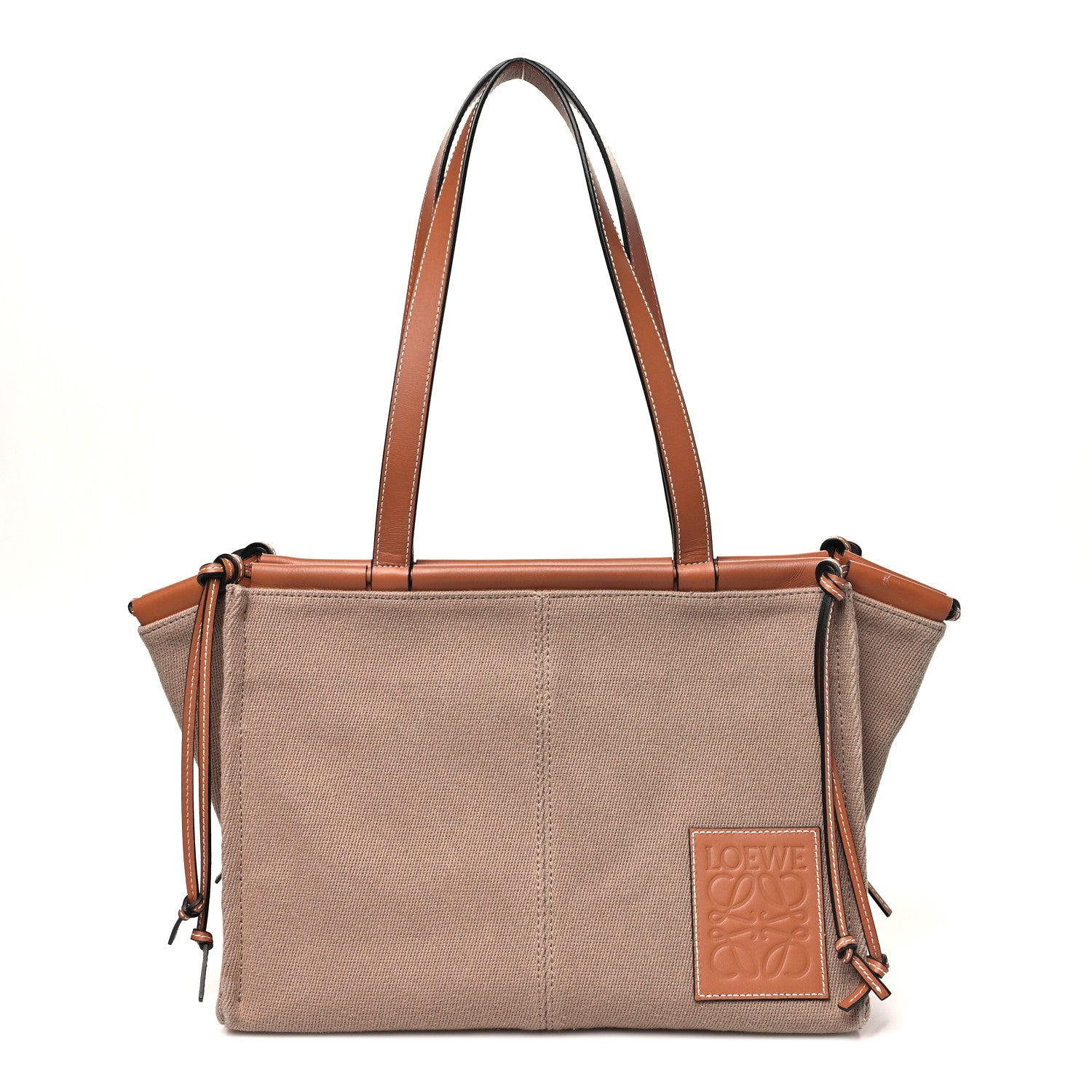 Loewe Canvas Calfskin Cushion Tote Taupe 1864641 – FASHIONPHILE