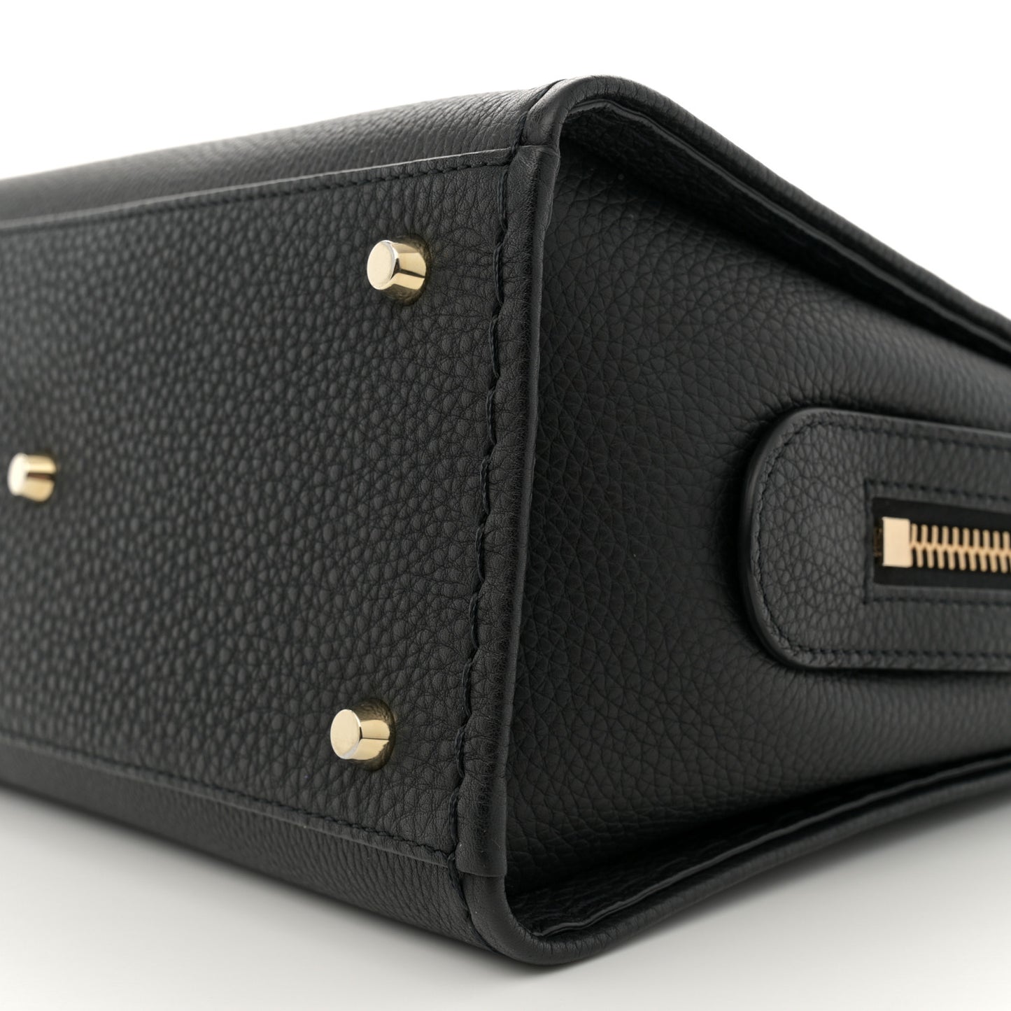 Grained Calfskin Small Edith Top Handle Bag Black