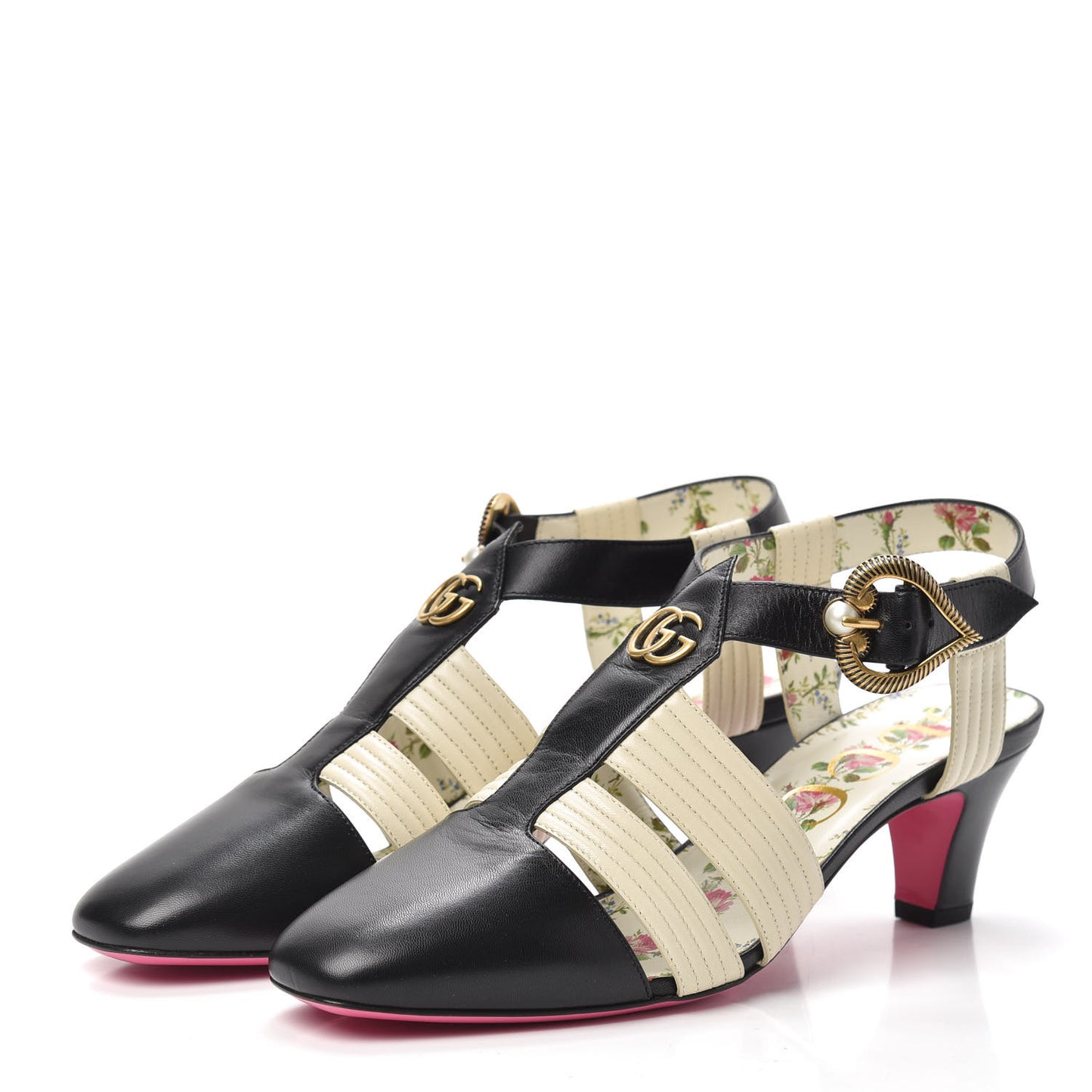 Malaga Kid T-Strap Mid Heel Sandals 39.5 Black White