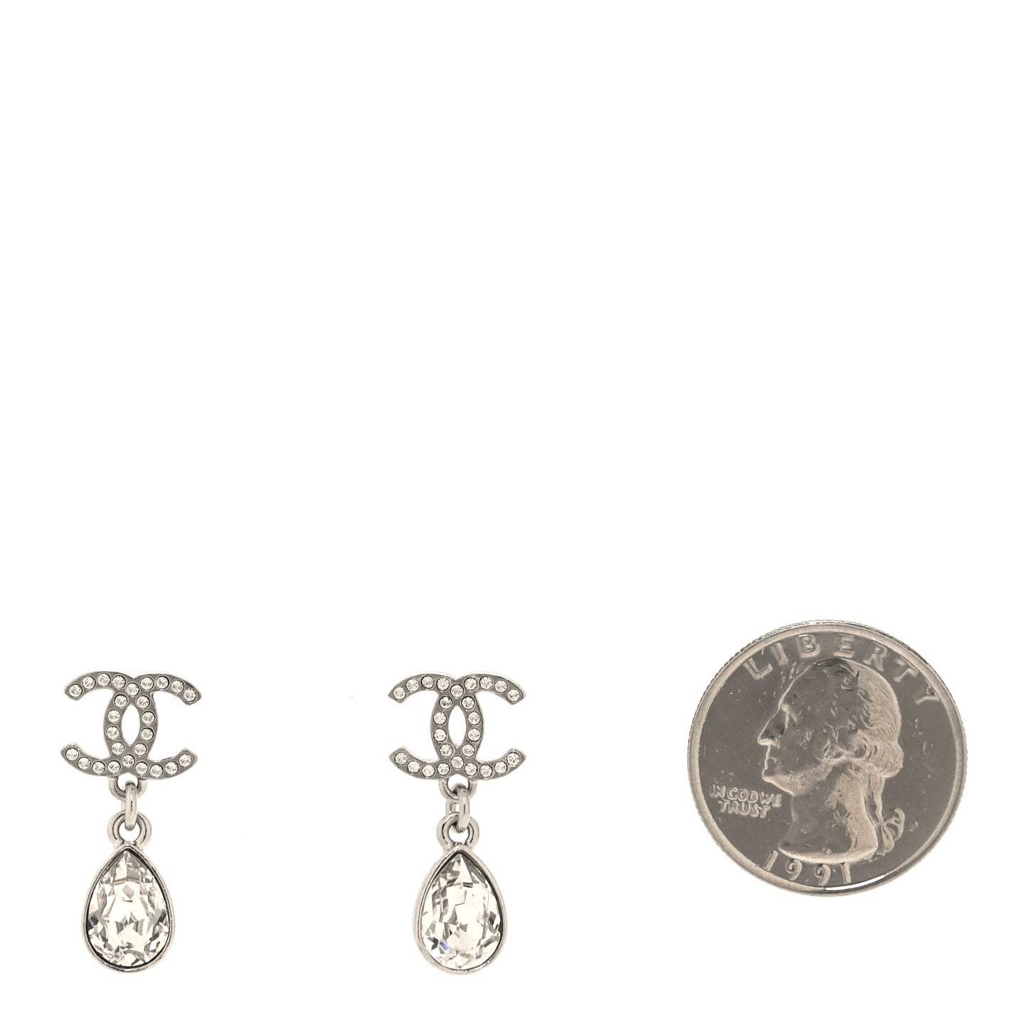 Crystal CC Teardrop Earrings Silver
