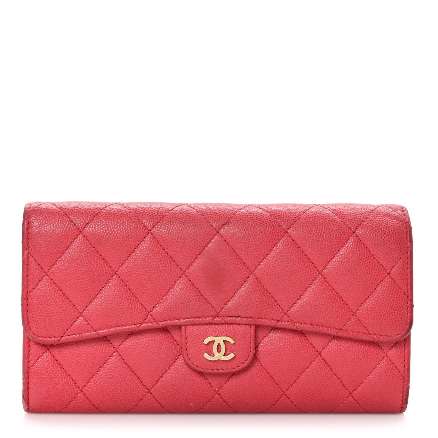 Caviar Quilted Large Gusset Flap Wallet Pink