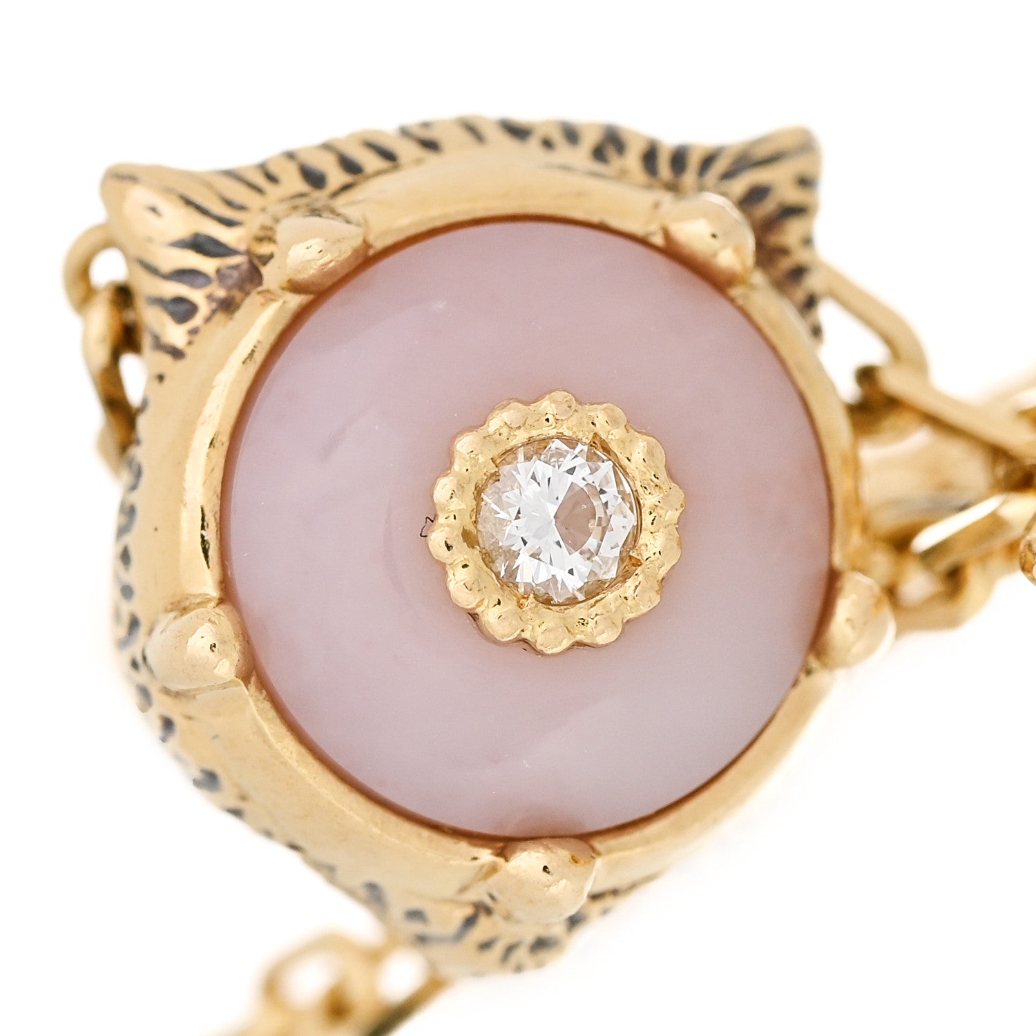 Gucci 18K Yellow Gold Diamond Pink Opal Le Marche des Merveilles Feline Bracelet 6 of 7