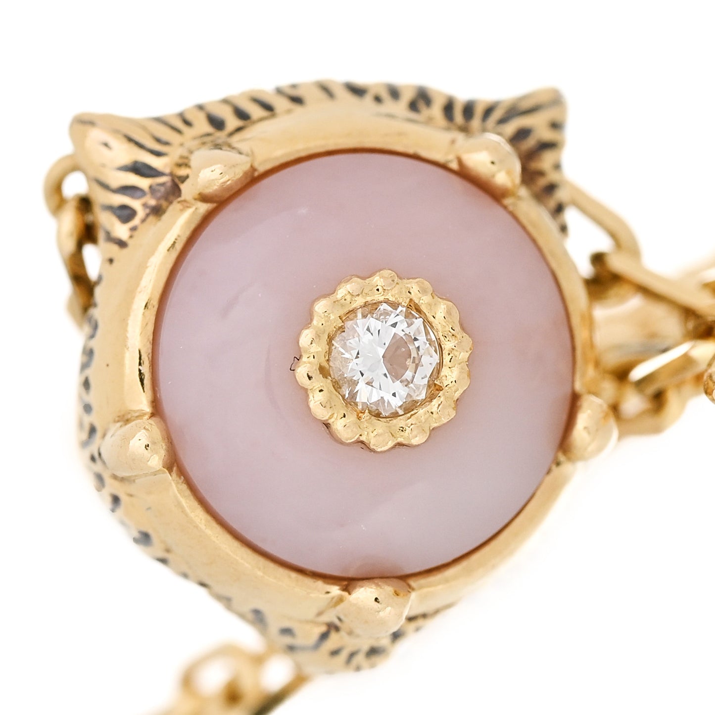 18K Yellow Gold Diamond Pink Opal Le Marche des Merveilles Feline Bracelet