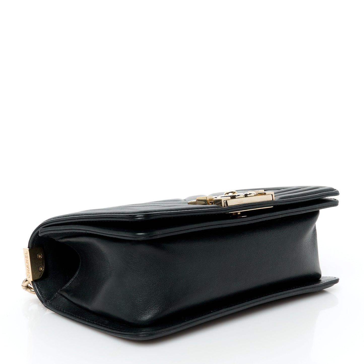 Lambskin Chevron Quilted Small Boy Flap Black