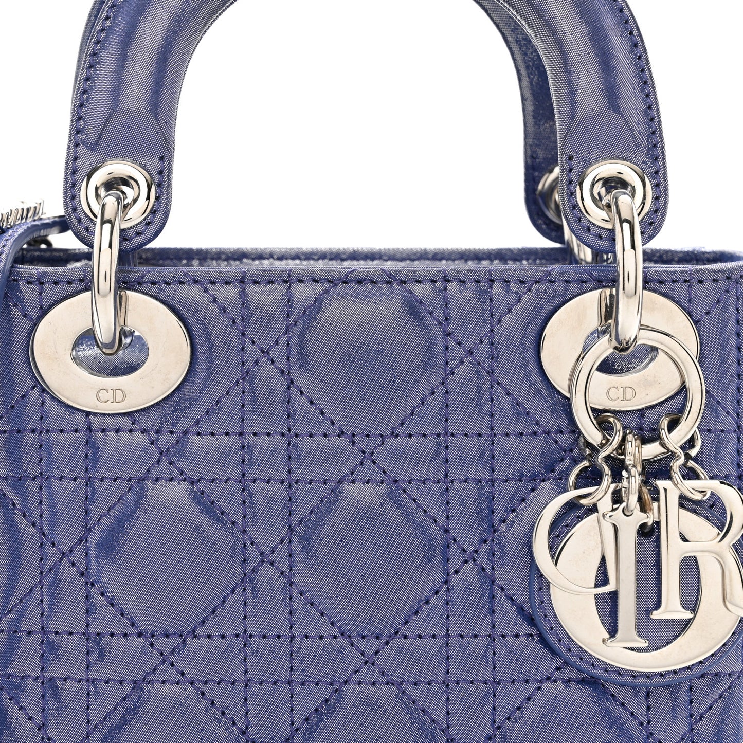 Metallic Lambskin Cannage Mini Lady Dior Dew Bleu