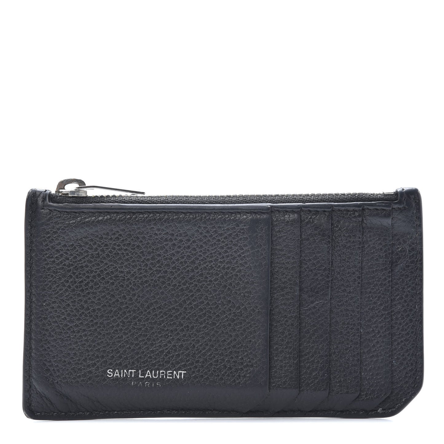 Grained Calfskin 5 Fragments Zip Pouch Card Holder Black