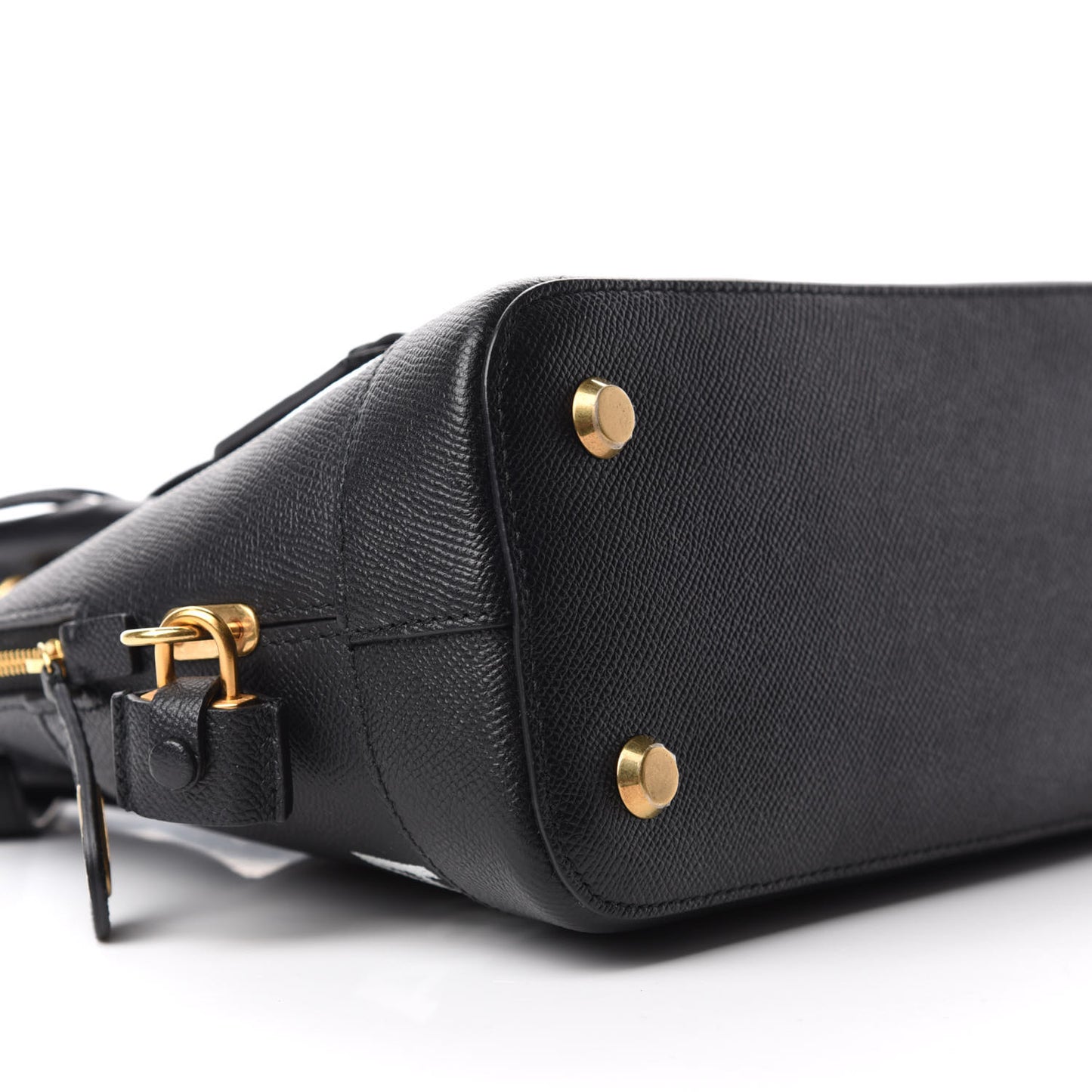 Signature Grained Calfskin Logo S Ville Top Handle Bag Black