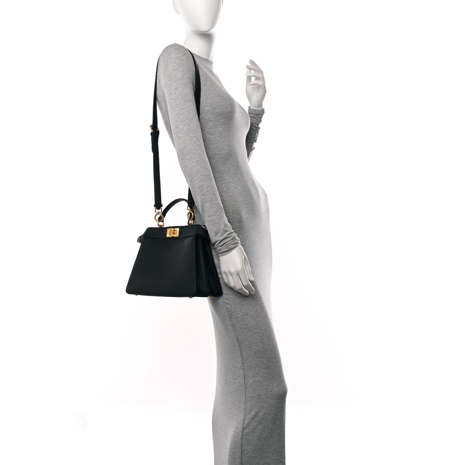 Fendi Vitello Seta Nappa Bi-Color Small Peekaboo I SEE U Satchel Black Light Rose Tortora 2 of 11