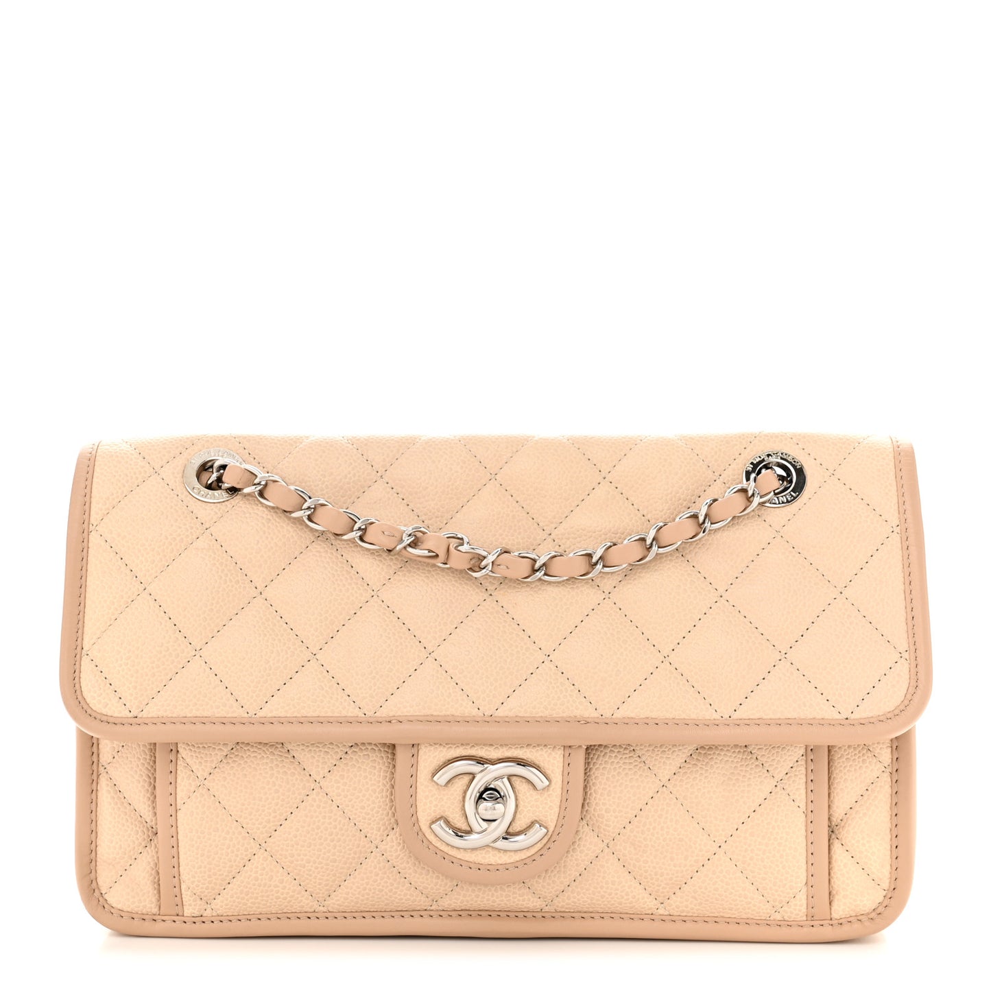 Caviar Quilted Large French Riviera Flap Beige