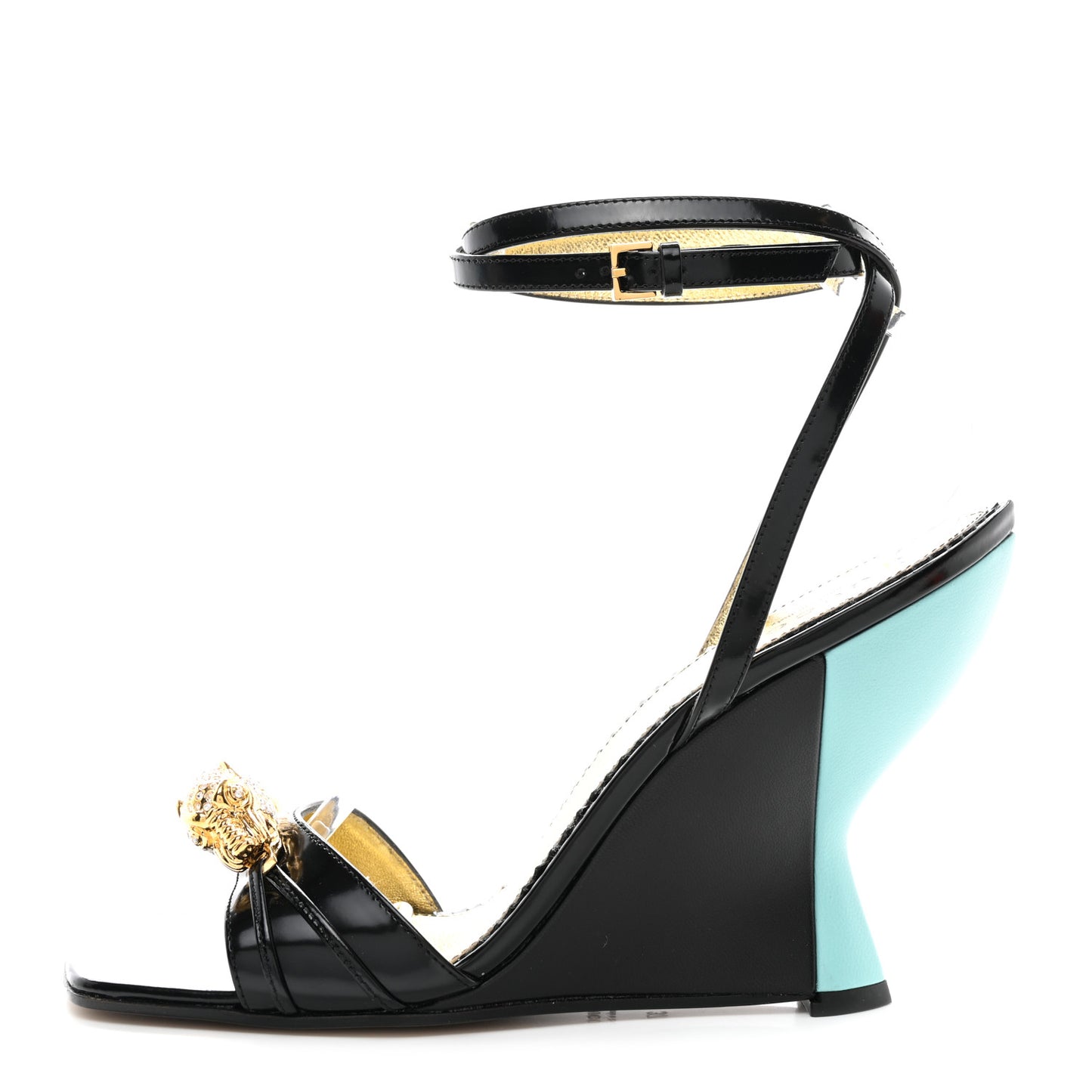 Regent Calfskin Crystal Snake Head Sandals 37 Black