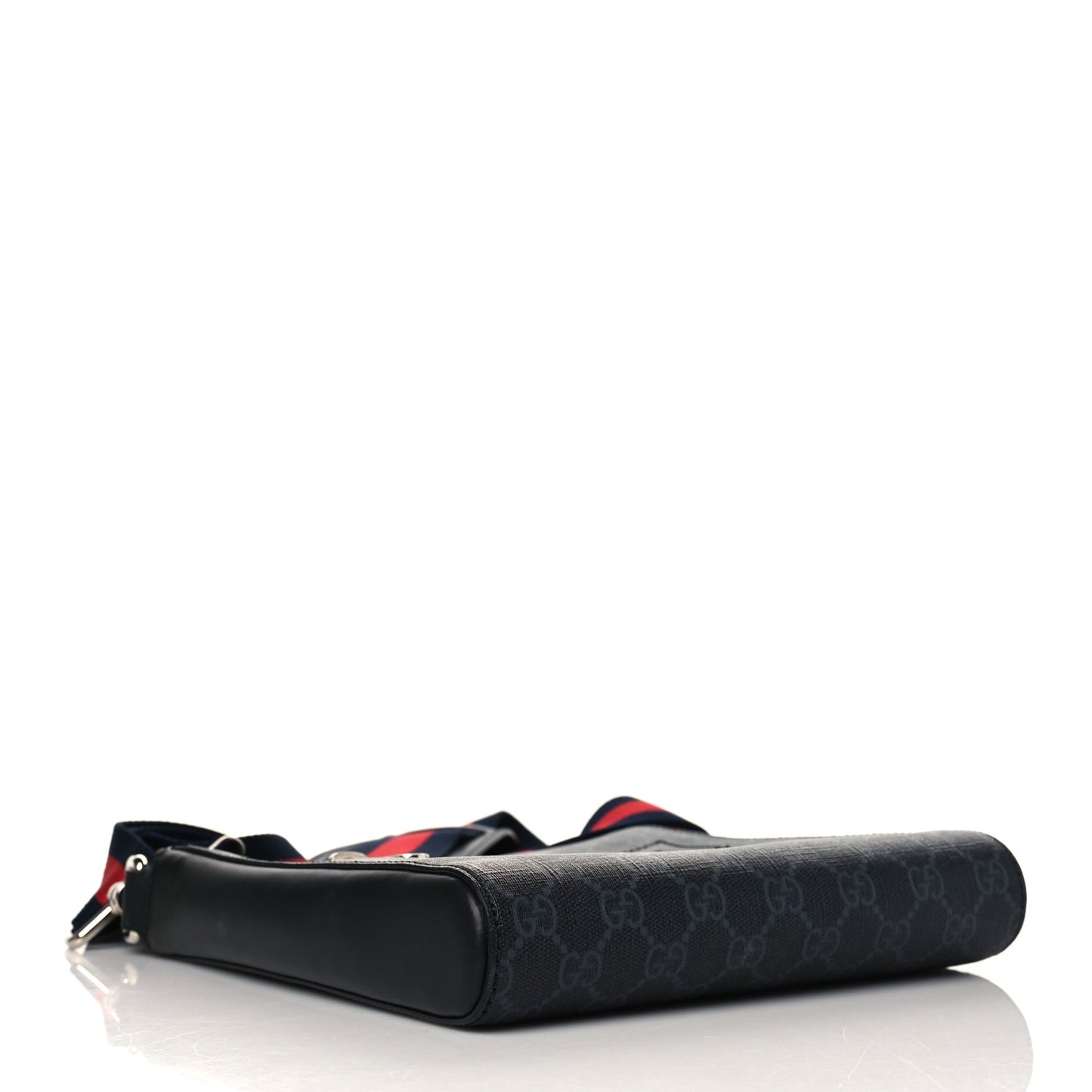 GG Supreme Monogram Web Small Flat Messenger Bag Black Grey