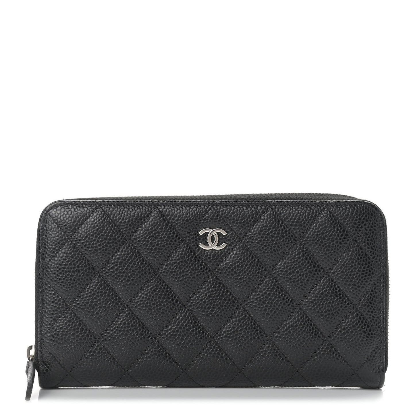 Caviar Quilted Large Gusset Zip Around Wallet Black