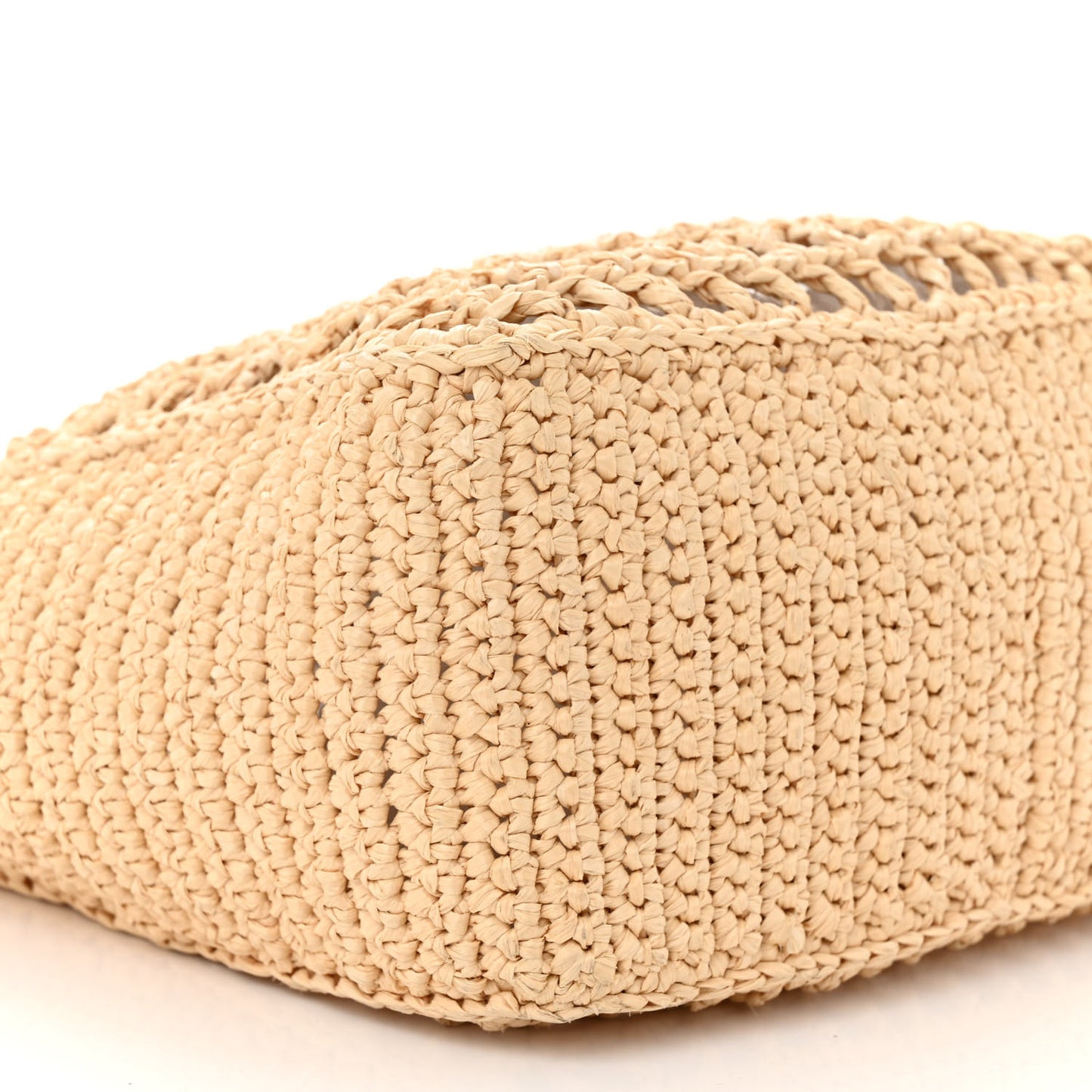 Yarn Raffia Effect Crochet Logo Embroidered Small Tote Bag Naturale