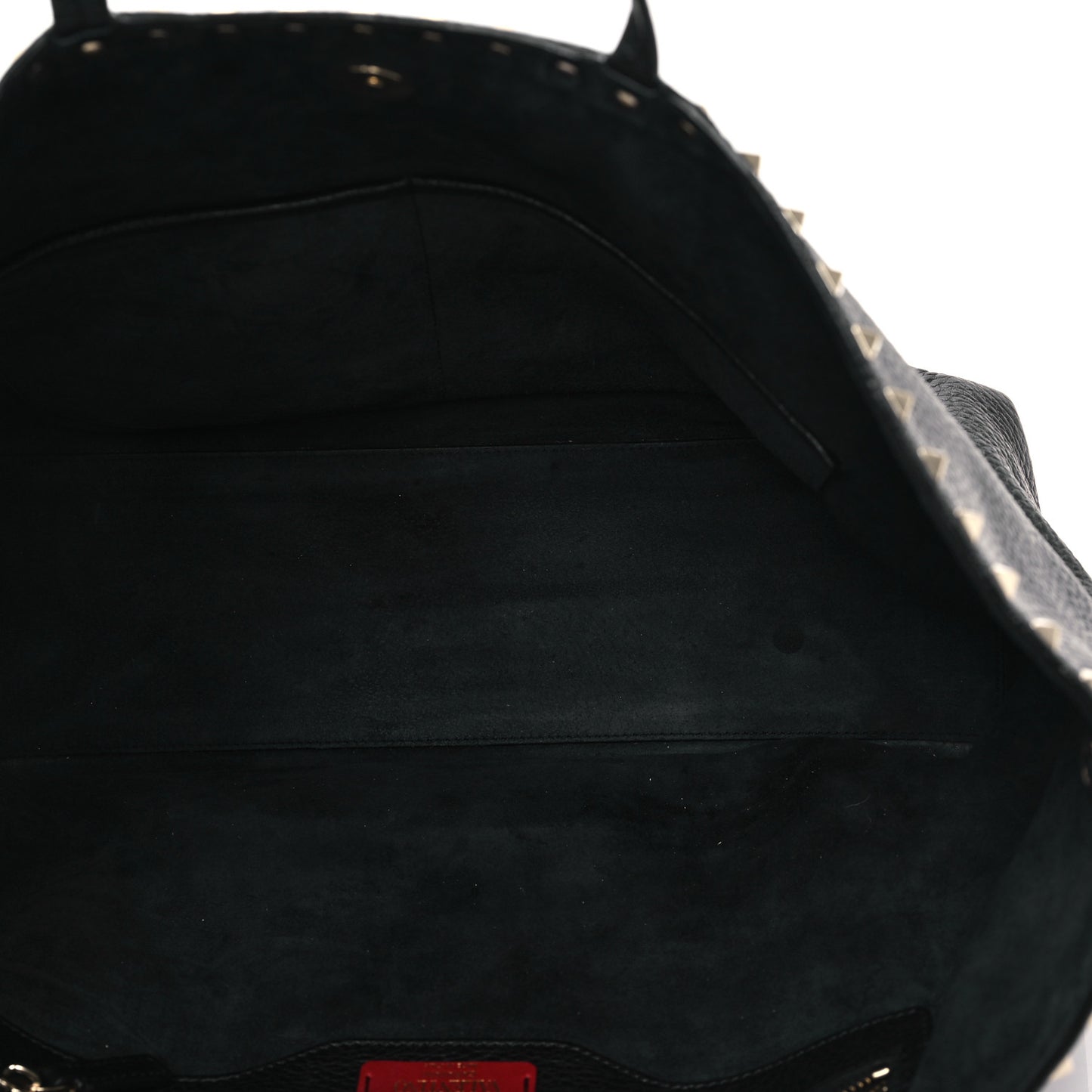 Grained Calfskin Rockstud Shoulder Tote Black
