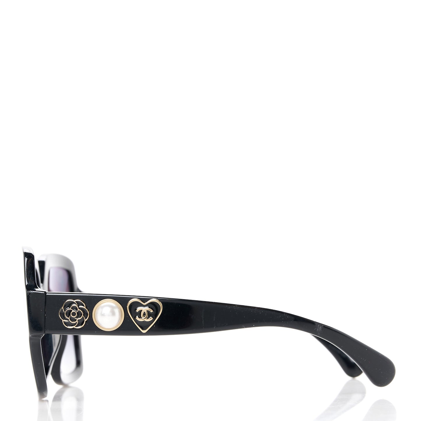Acetate Charms Pearl Square Sunglasses 5479-A Black Gold