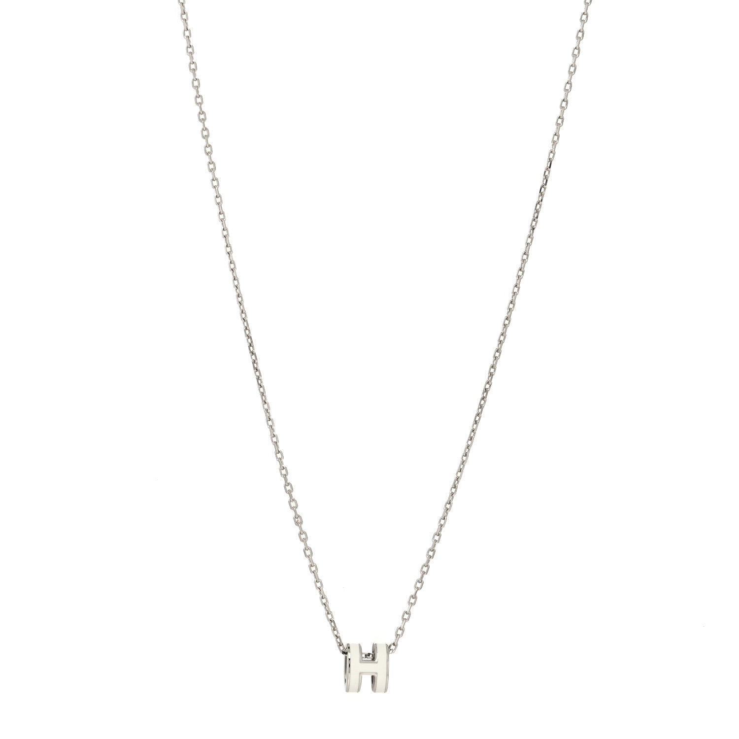 Hermes Lacquered Palladium Mini Pop H Pendant Necklace White 1 of 5