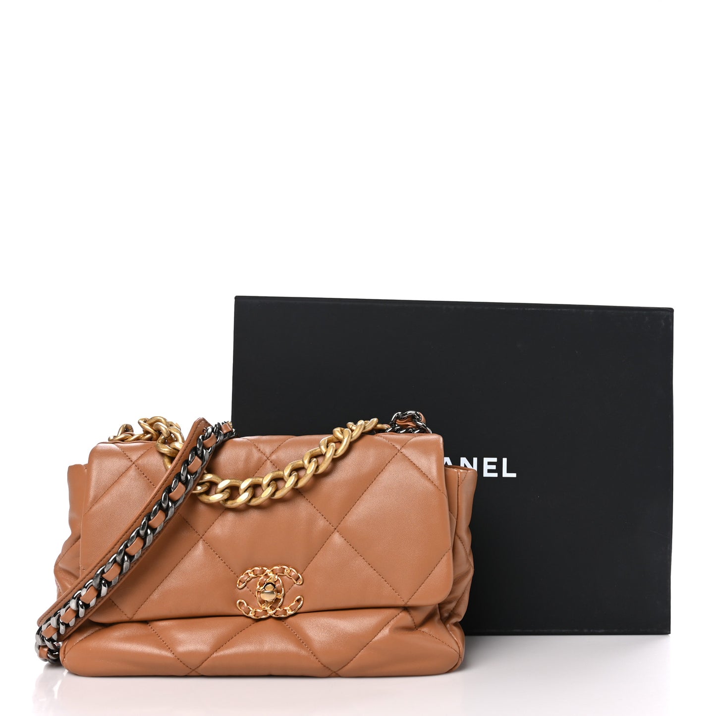 Lambskin Quilted Large Chanel 19 Flap Brown