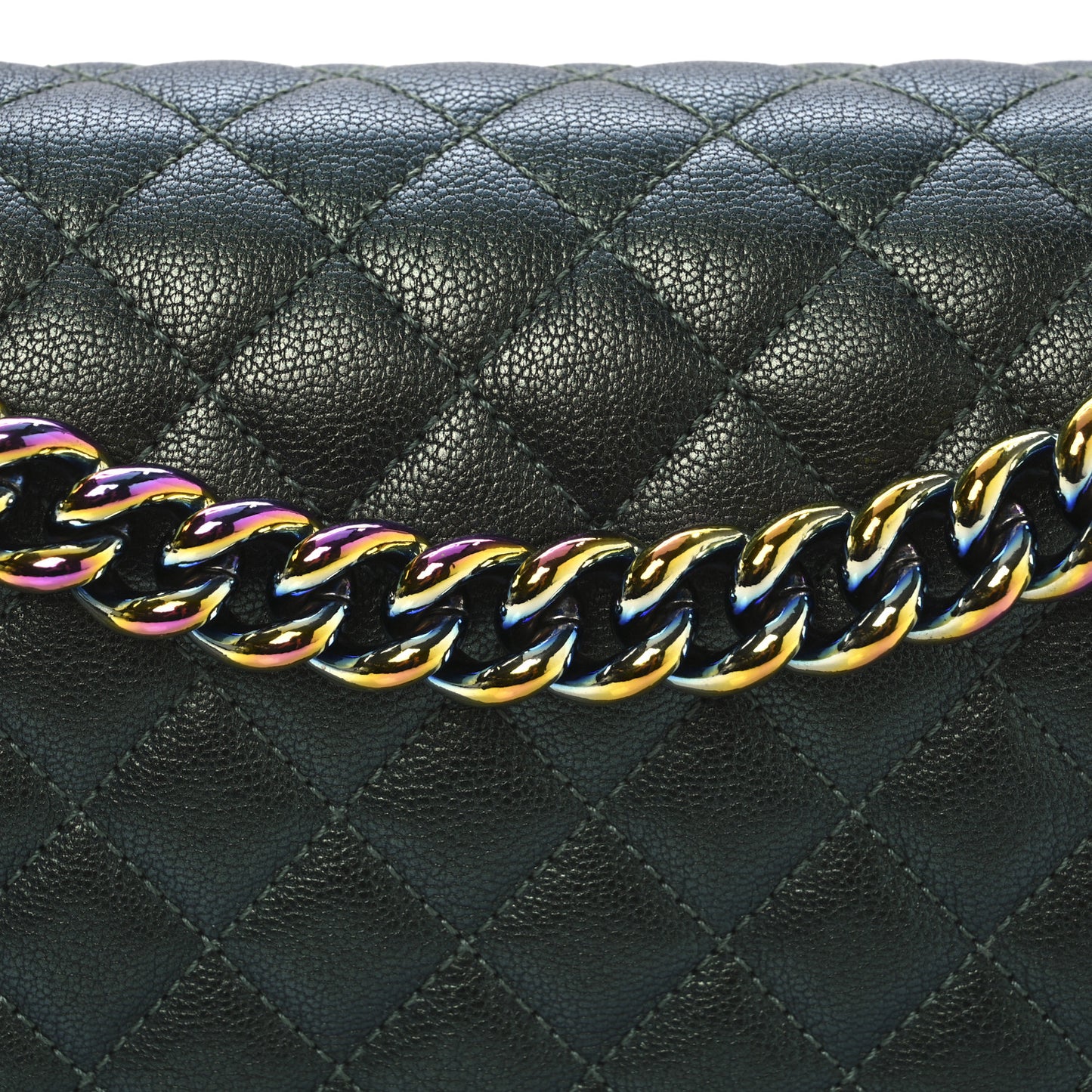 Iridescent Goatskin Quilted New Medium Boy Flap Green