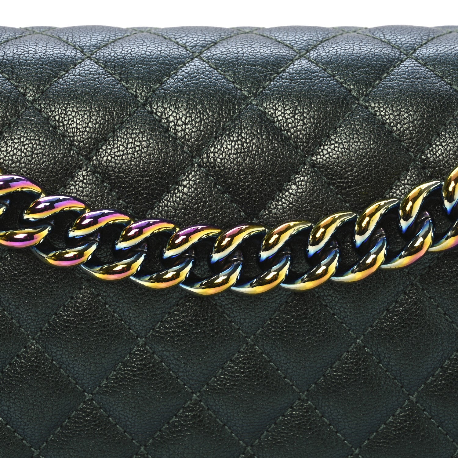 Chanel Iridescent Goatskin Quilted New Medium Boy Flap Green 8 of 10