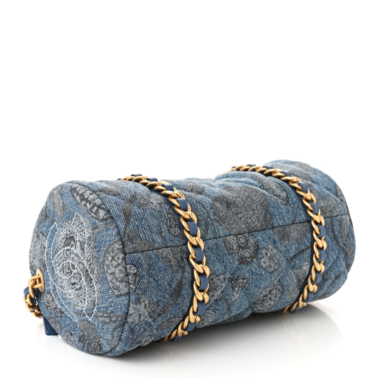 Denim Printed Destination Chenonceau Bowling Bag Blue Grey White