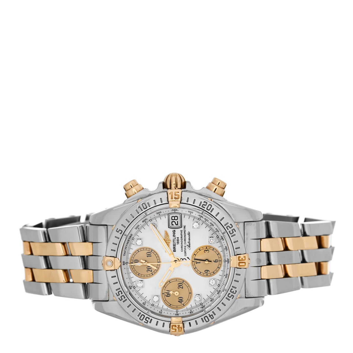 Stainless Steel 18K Yellow Gold Diamond 39mm Cockpit Chronograph Automatic Watch B13357