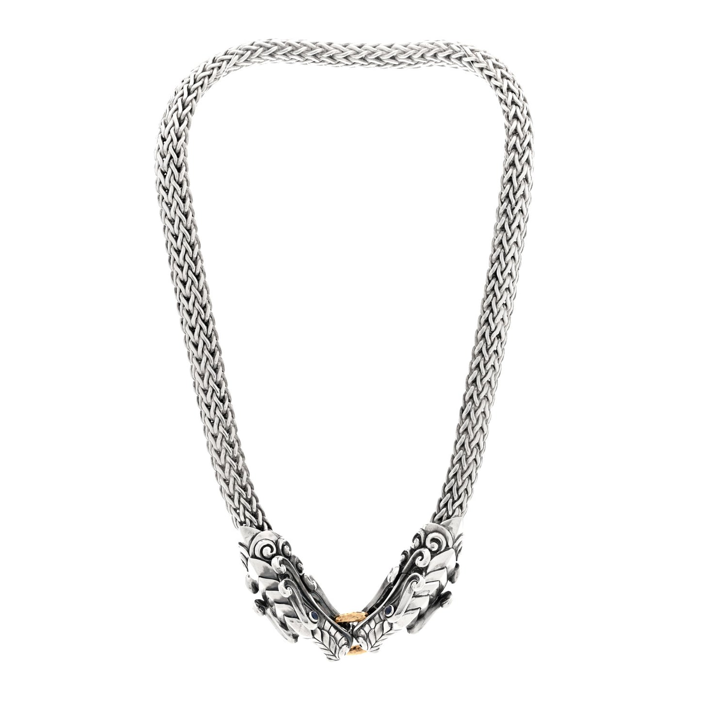 Sterling Silver 18K Yellow Gold Blue Sapphire Legends Naga Dragon Head Necklace