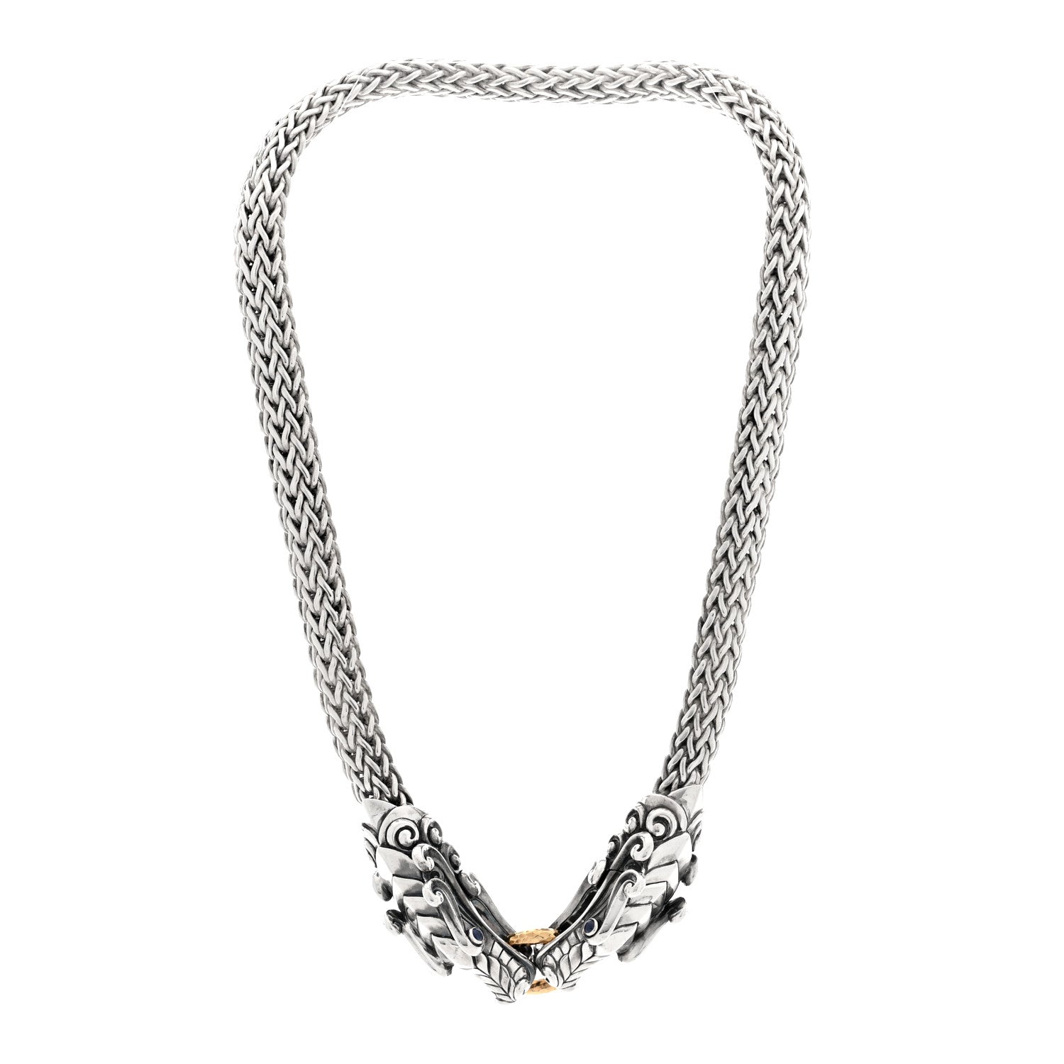 John Hardy Sterling Silver 18K Yellow Gold Blue Sapphire Legends Naga Dragon Head Necklace 3 of 4