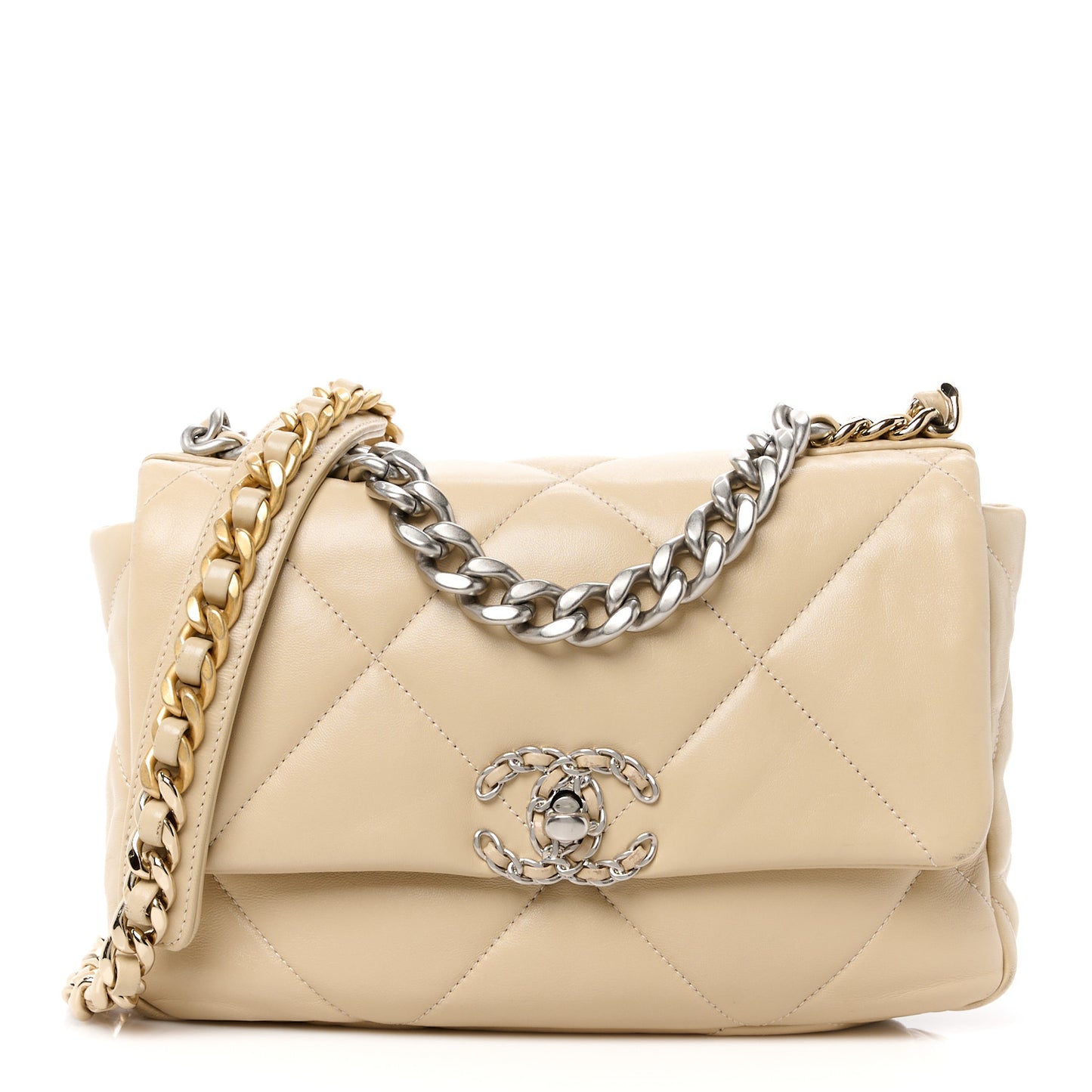 Lambskin Quilted Medium Chanel 19 Flap Light Beige