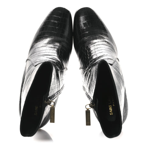 Shiny Crocodile Embossed Jane 90 Zip Booties 42 Black
