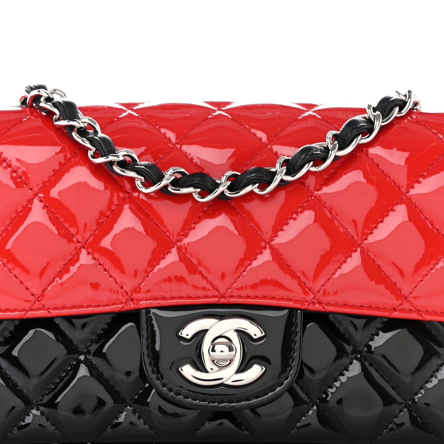 Patent Calfskin Quilted Bi-Color Mini Rectangular Flap Red Black