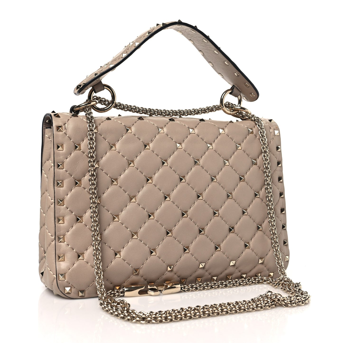 Lambskin Medium Rockstud Spike Shoulder Bag Poudre