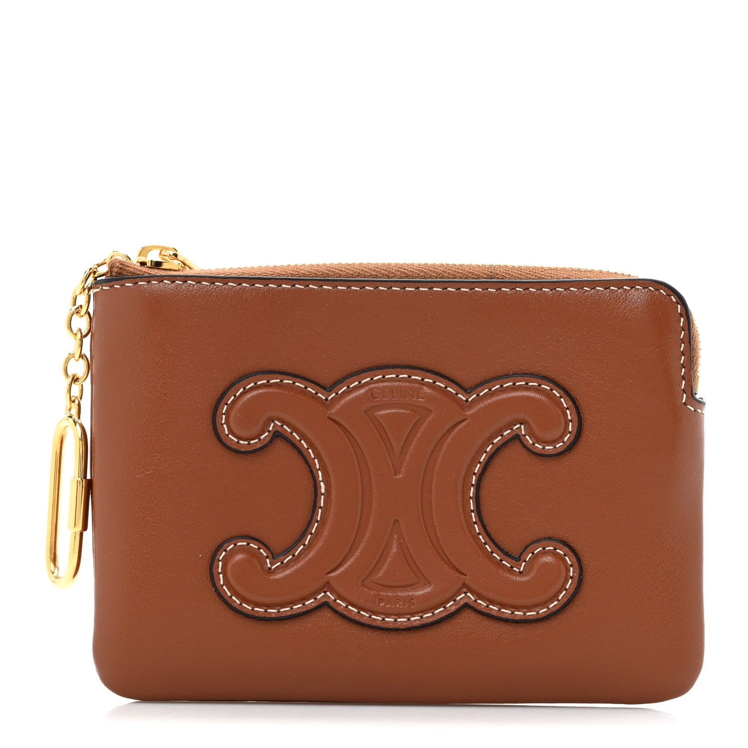 CELINE PARIS パラード Celine Smooth Calfskin Cuir Triomphe Coin and Card Pouch With Hook