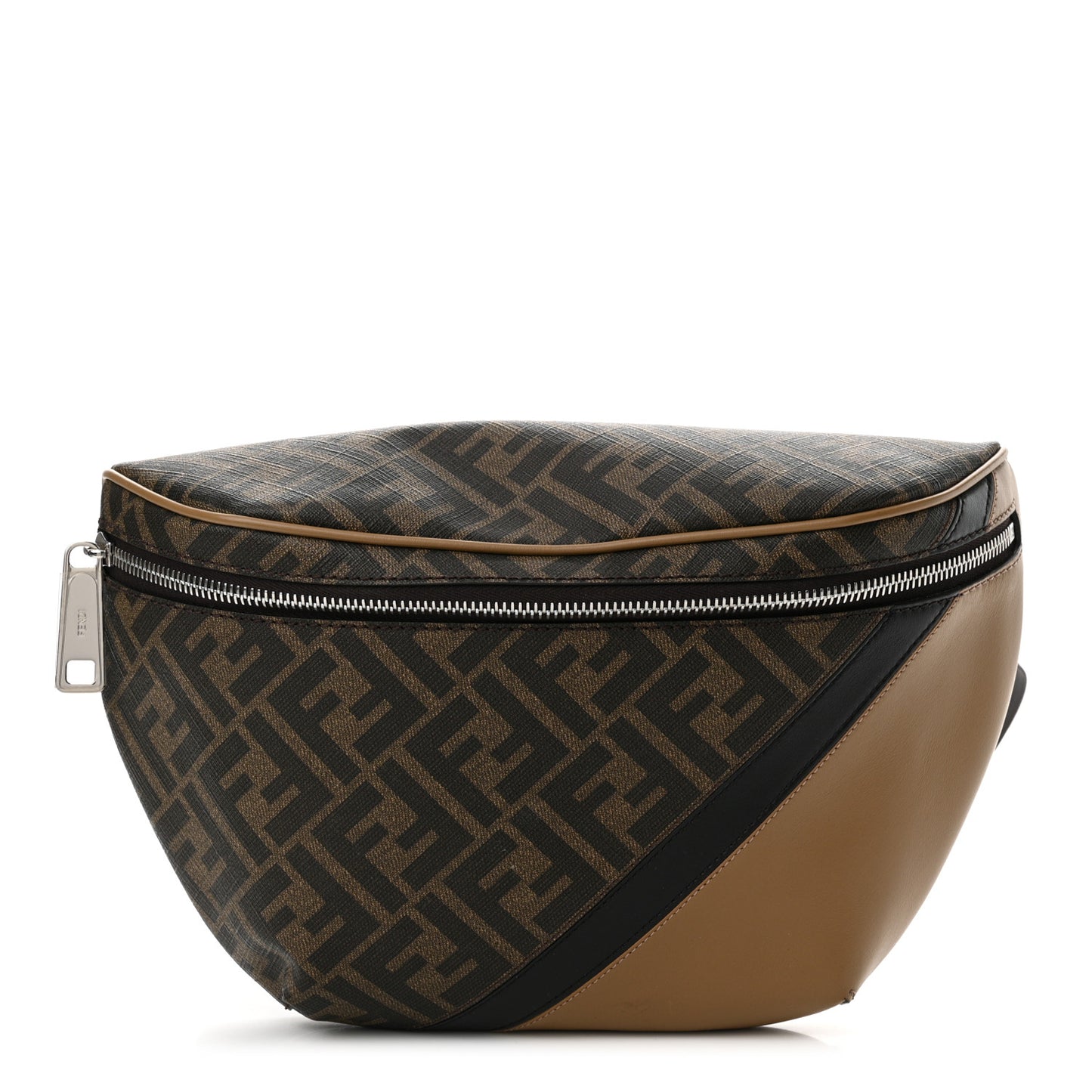 Glazed Fabric Vitello Cover FF 1974 Diagonal Bi-Color Belt Bag Tobacco Moro Sand Black