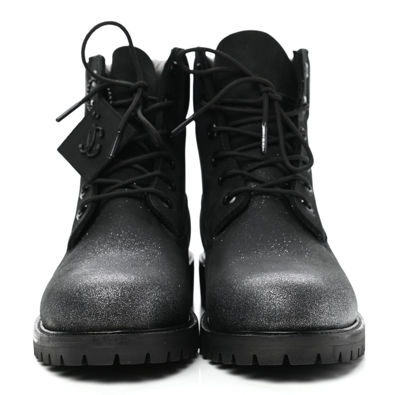 Jimmy Choo X TIMBERLAND Nubuck Glitter Womens Ankle Boots 39.5 Black Gunmetal 2 of 15