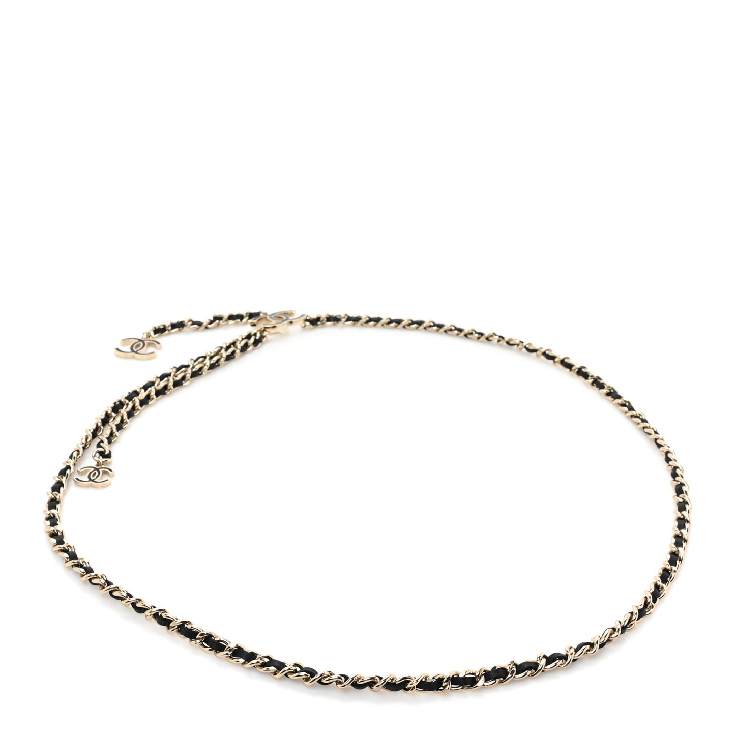 Lambskin Enamel CC Chain Belt Black Gold