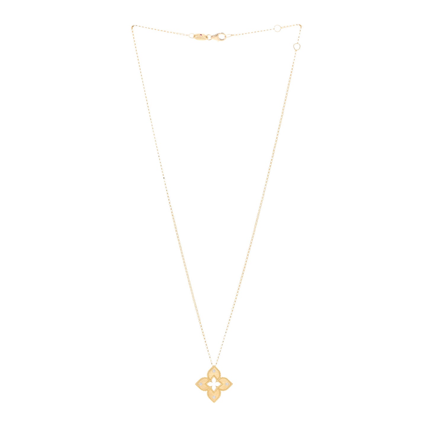 18K Yellow Gold Diamond Petite Venetian Princess Flower Pendant Necklace