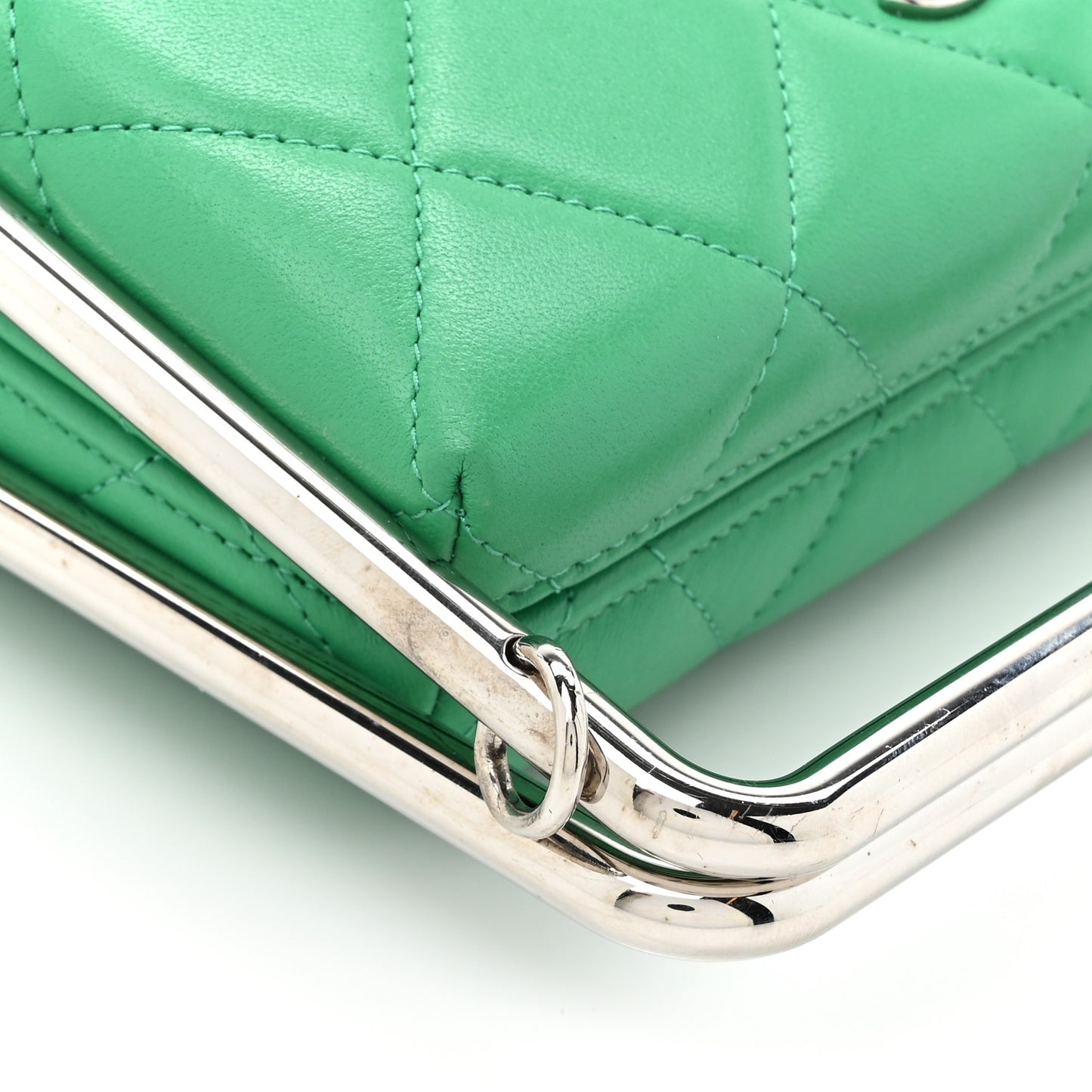 Quilted Lambskin Metal Bar Clutch Bag Green