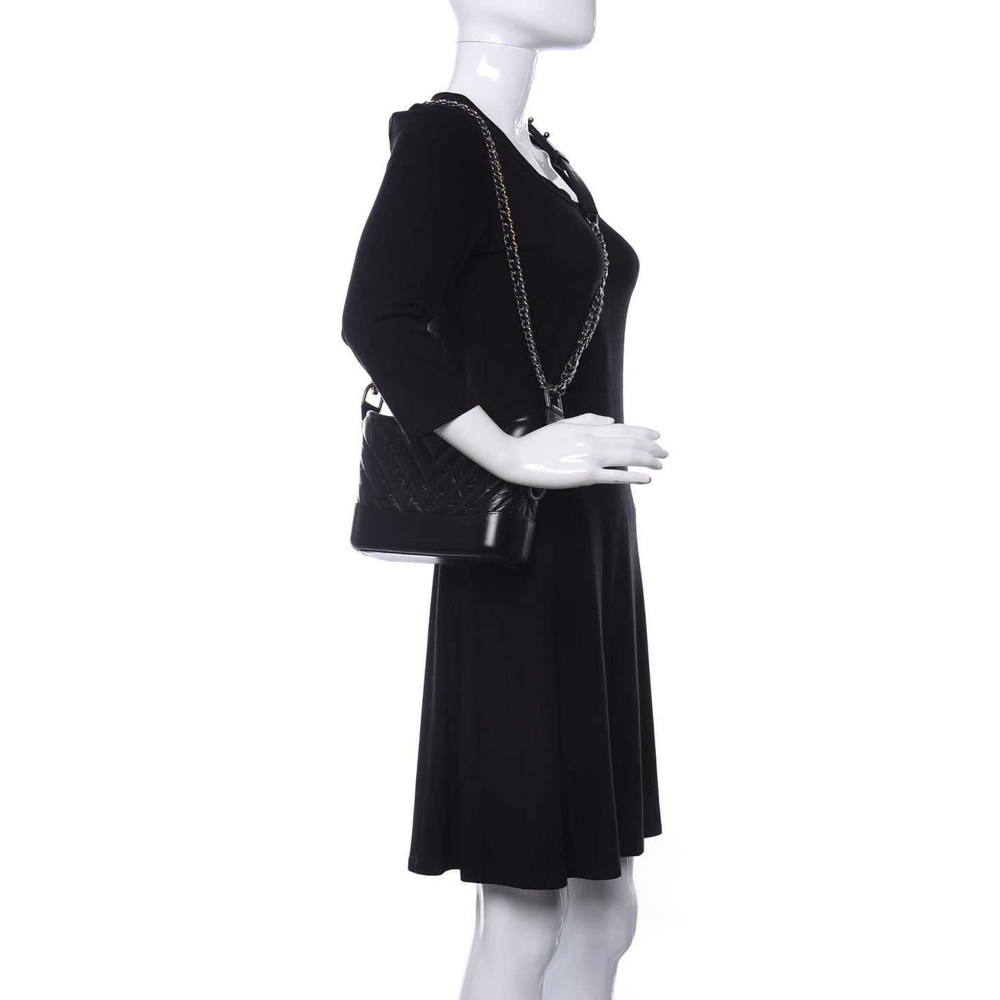 Aged Calfskin Chevron Quilted Small Gabrielle Hobo Black