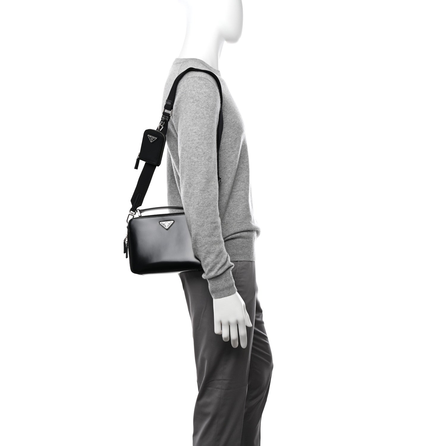 Prada Spazzolato Medium Brique Crossbody Bag Black 2 of 10