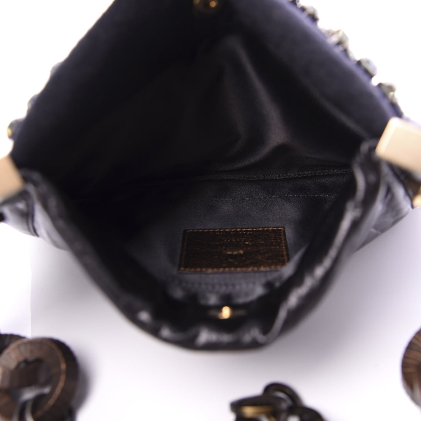 Glazed Calfskin Felt Crystal Embellished Ketu Sac Chain Shoulder Bag Black