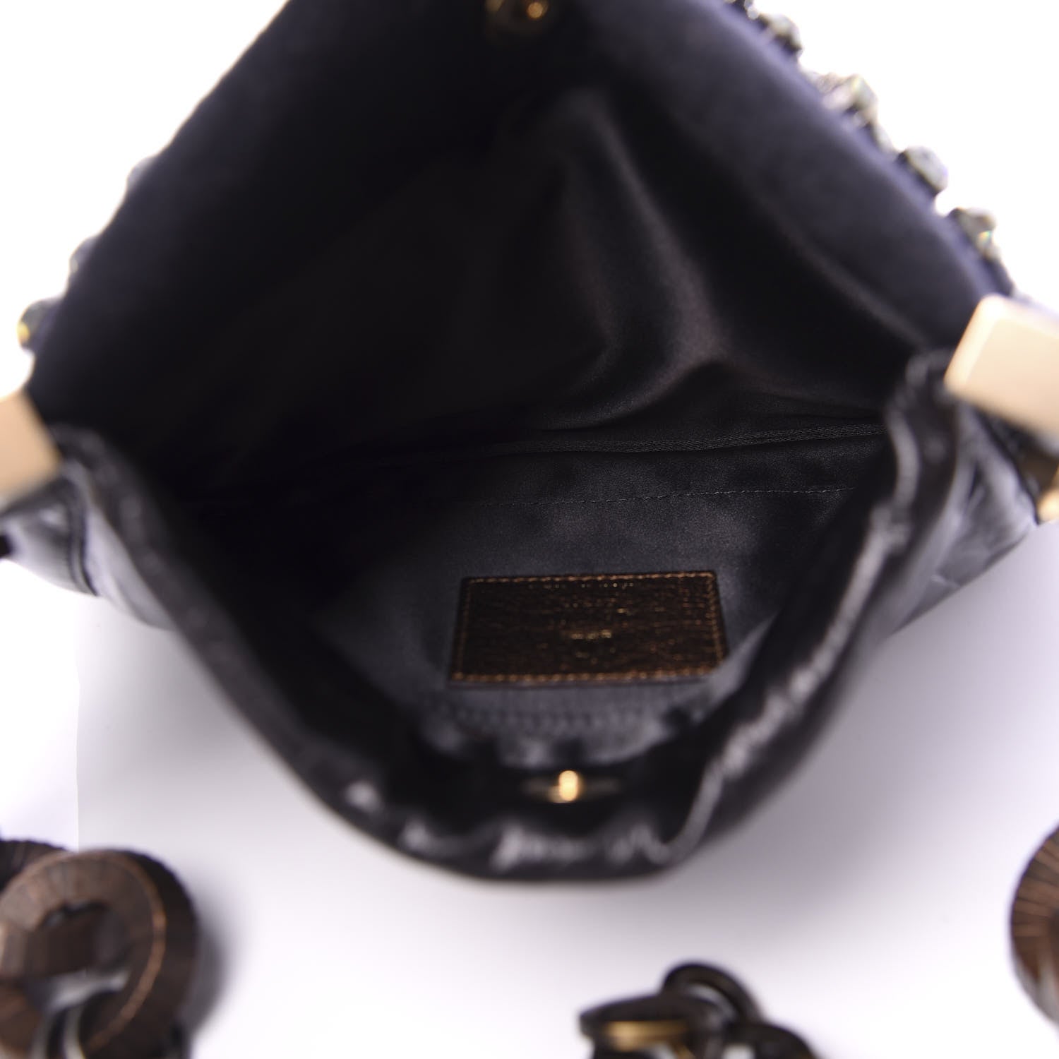 Lanvin Glazed Calfskin Felt Crystal Embellished Ketu Sac Chain Shoulder Bag Black 5 of 9