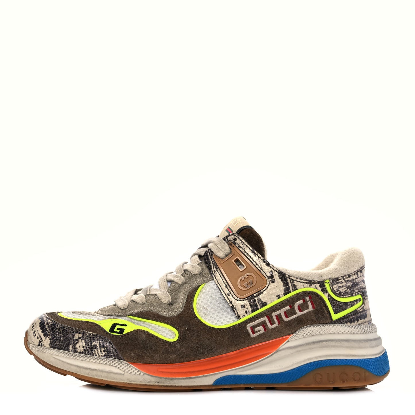 Suede Calfskin Tejus Printed Womens Ultrapace Sneakers 36 Natural Ardesia Neon Yellow