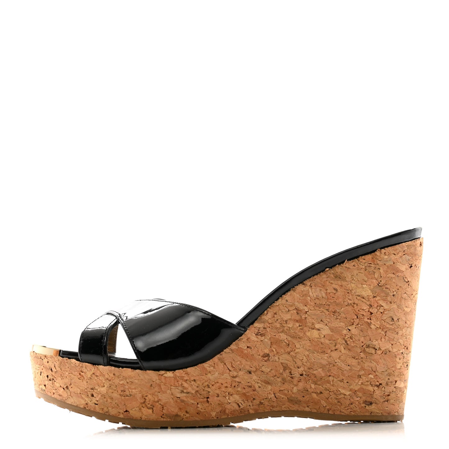 Patent Calfskin Perfume Cork Wedge Sandals 35.5 Black