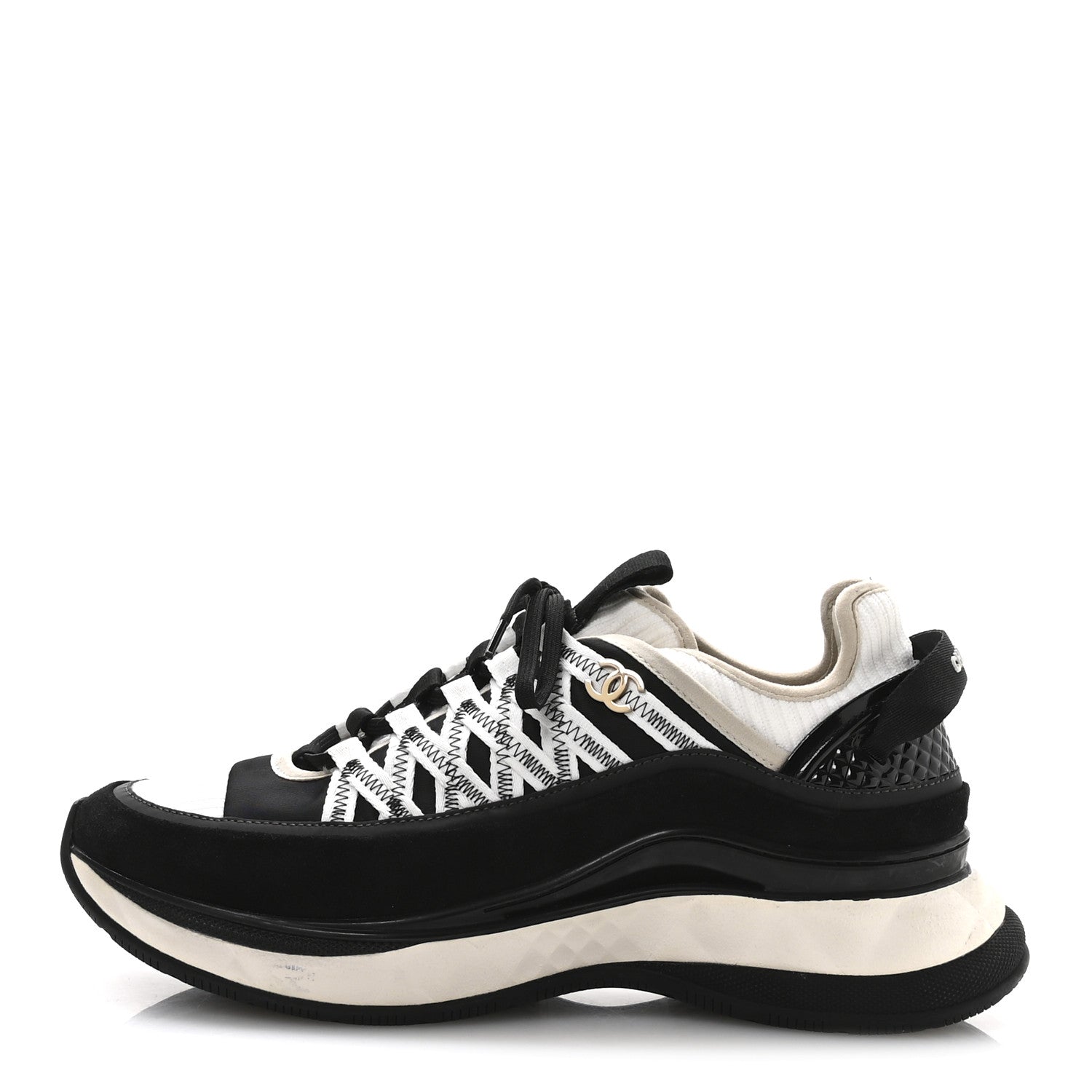 Chanel Fabric Suede Calfskin Sneakers 41 Black Beige White 1754190